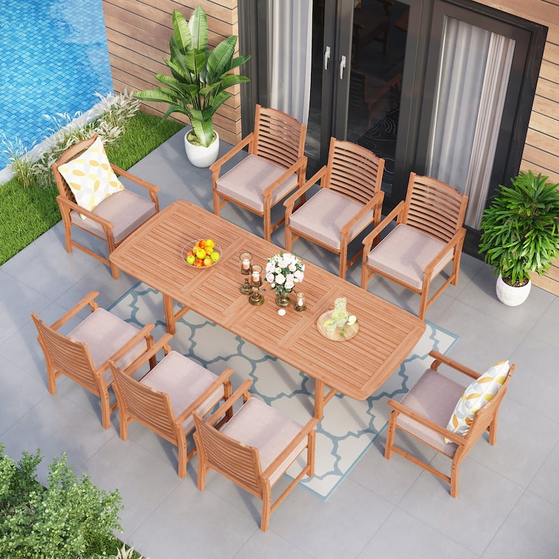 MAISON ARTS Outdoor 7/9-Piece Solid Acacia Wood Dining Set, Expandable Dining Table and 6/8 Wood Dining Chairs