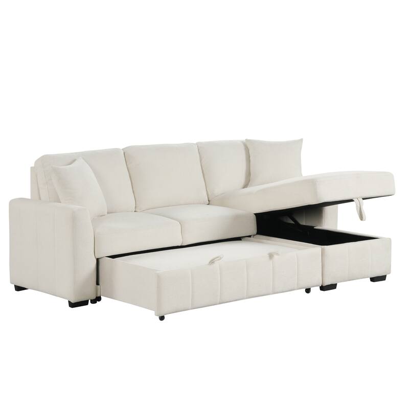 90" L-Shaped Sectional Sleeper Sofa - Reversible Storage Chaise, Drop-Down Center Console, Modular Living Room Couch