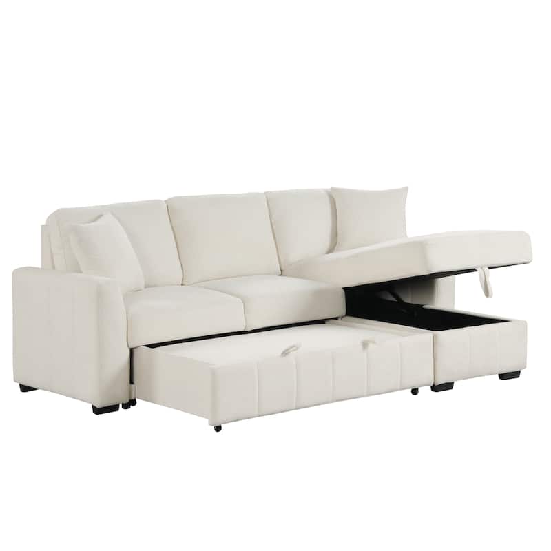 L-Shaped Convertible Sleeper Sectional Sofa with Reversible Storage Chaise and Drop-Down Console with Dual Cup Holders