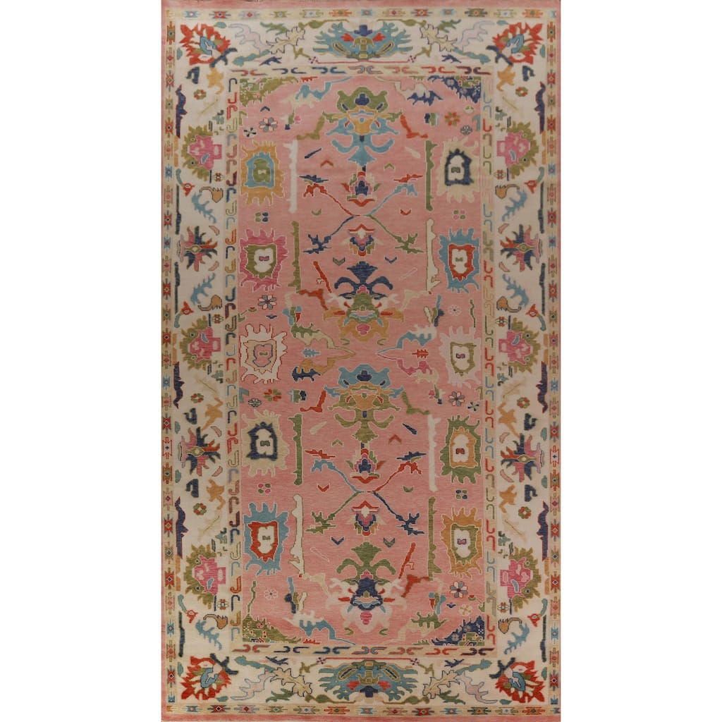 Pink Ivory Oushak Indian Large Rug Handmade Wool Carpet - 8'9" x 17'9"