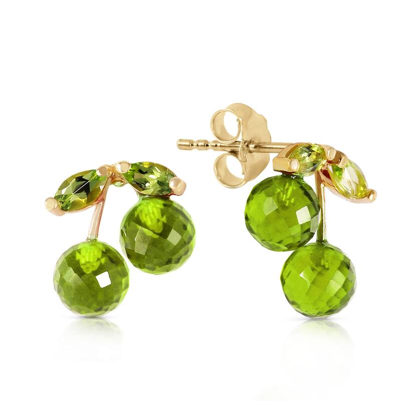 14K Solid Gold Natural Peridot Elegant Gemstone Stud Earrings