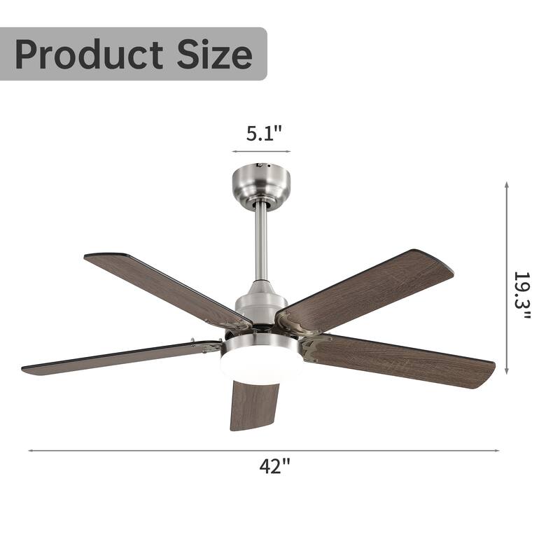 42"Ceiling Fan 5 Blades Noiseless Reversible Dc Motor Remote Control With Led Light