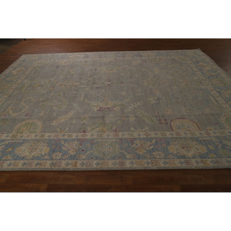 Grey Oushak Turkish Area Rug Handmade Vegetable Dye Wool Carpet - 9'3" x 12'0"