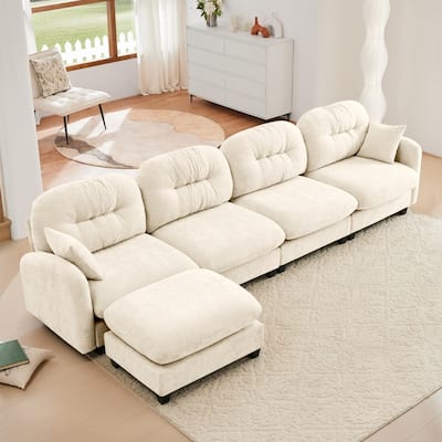 Chenille L-shaped Modular Flexible Combination Sectional Sofa with Wooden Base