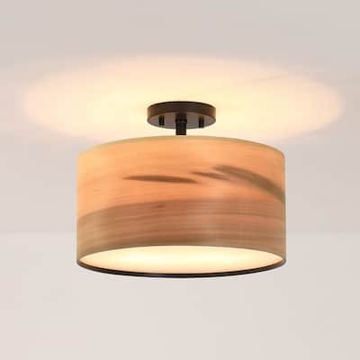 Breaux Wood Veneer Drum Semi Flush Mount Ceiling Light