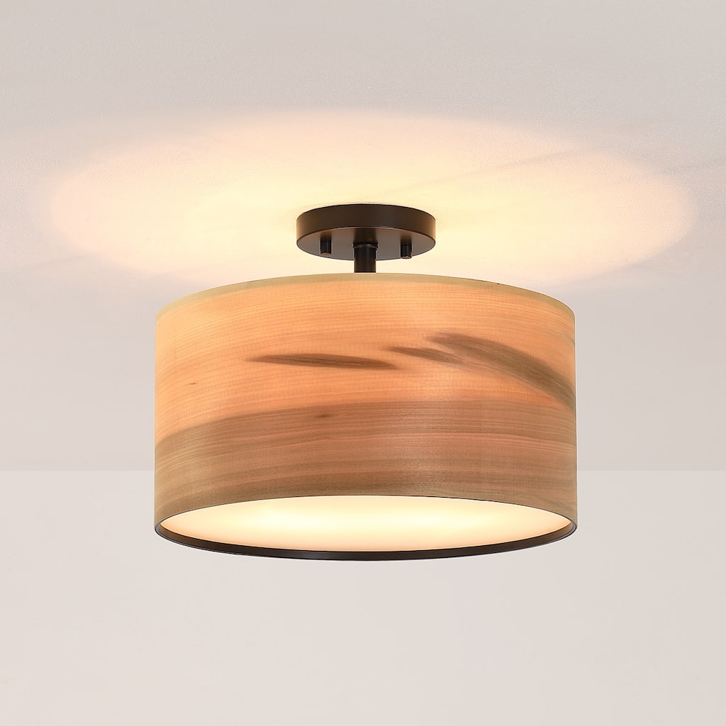 Breaux Wood Veneer Drum Semi Flush Mount Ceiling Light