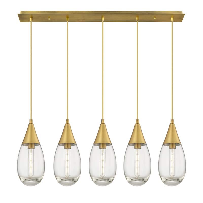 Innovations Lighting Malone - 5 Light 6" Cord Hung Linear Pendant - Clear/Brushed Brass