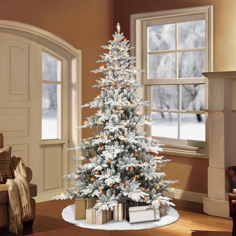 Pre-lit Flocked Medium Utah Fir Artificial Christmas Tree - 6.5’ - Clear Lights - 6.5 Foot