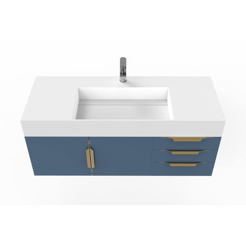 Amazon 48" Wall Mounted Bathroom Vanity Set with White Solid Surface Top