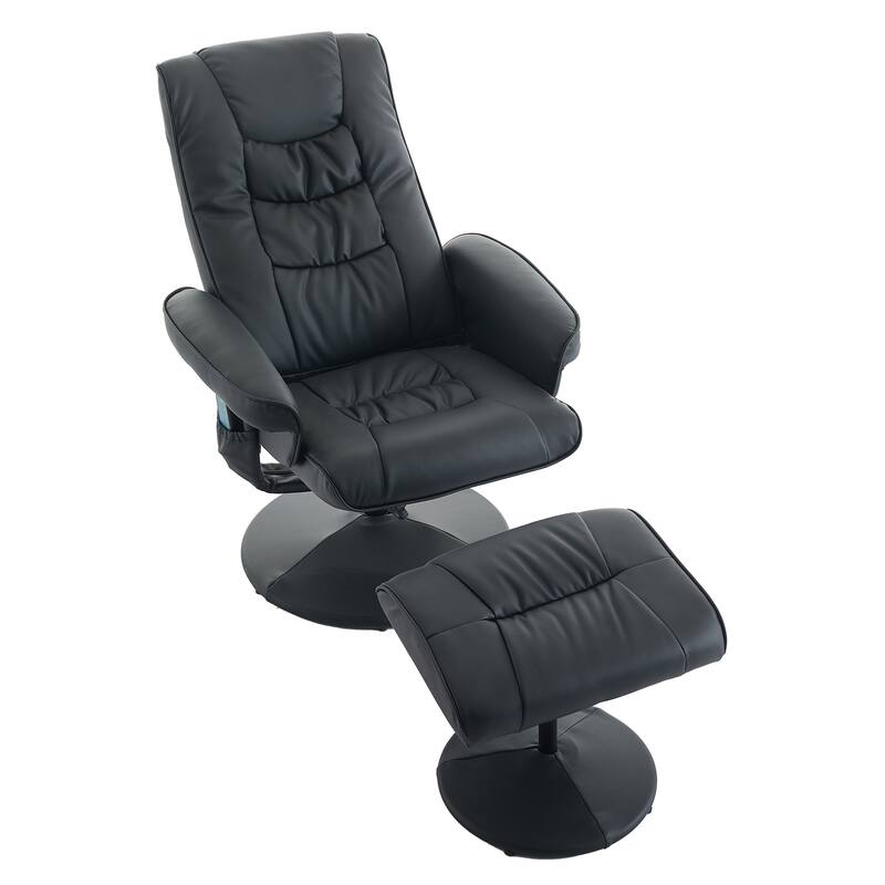 Recliner Chair with Ottoman - 360° Swivel Massage Lounge Chair with 5-Point Vibration & Heated Seat, 140° Adjustable PU Recliner