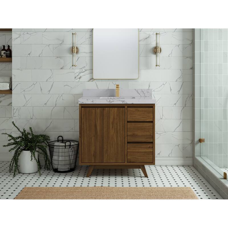 Willow Collections 36 in. W x 22 in. D Madison Teak Center Sink Bathroom Vanity with Countertop