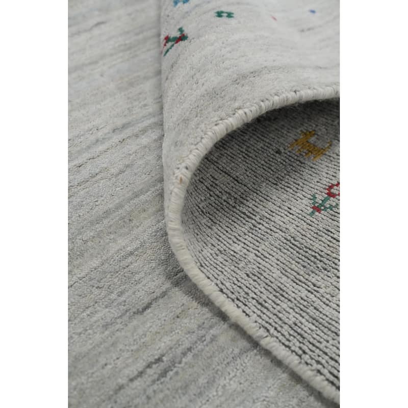 Hand Knotted Oriental Viscose Silk Carpet Tribal Animal Pictorial Greys & Charcoal Gabbeh Area Rug - 11' 9'' X 8' 9''