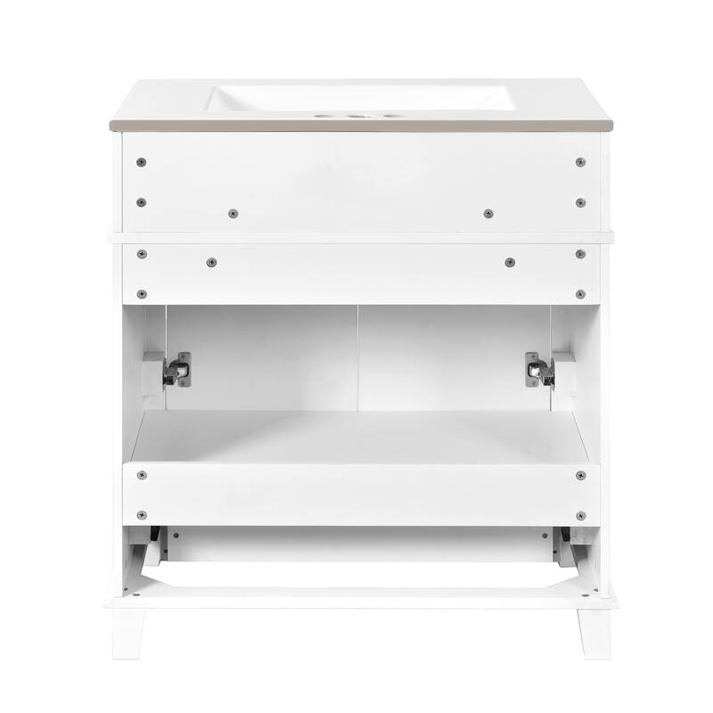 Bathroom Vanity with Resin Sink, Bathroom Cabinet with Soft Closing Doors, Bathroom Vanity Set with Solid Wood Frame