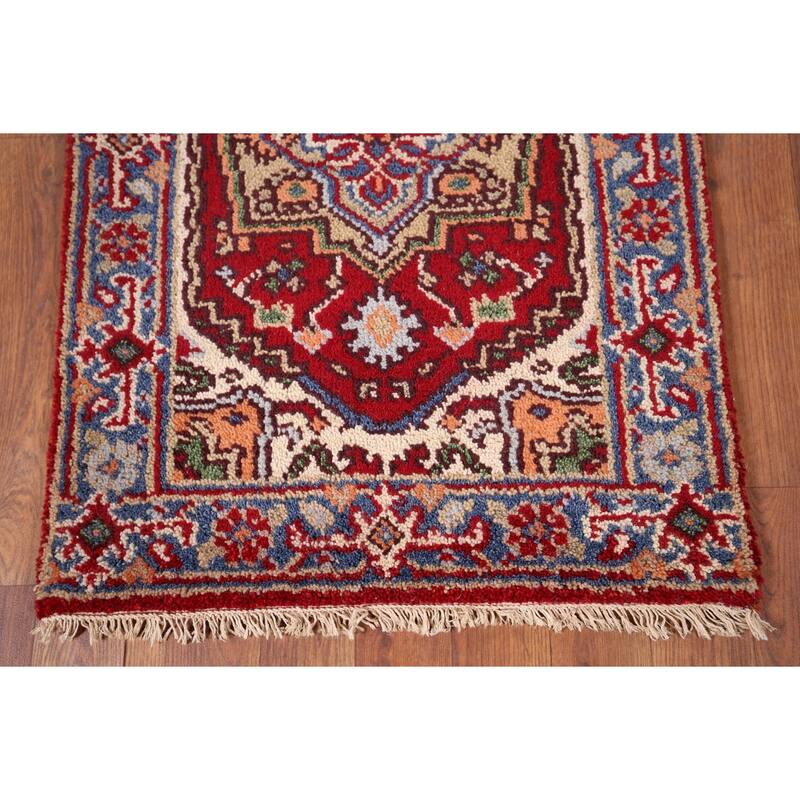 Red Heriz Serapi Indian Accent Rug Hand-Knotted Wool Carpet - 2'0" x 3'0"