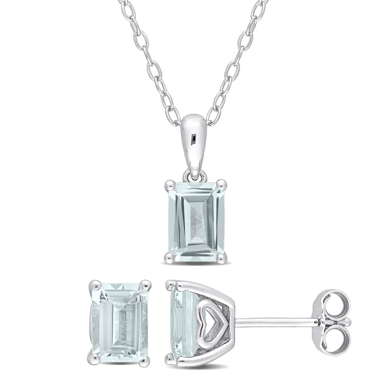 Miadora 2-7/8ct TGW Emerald-Cut and Octagon Aquamarine Set of Necklace and Earrings Sterling Silver