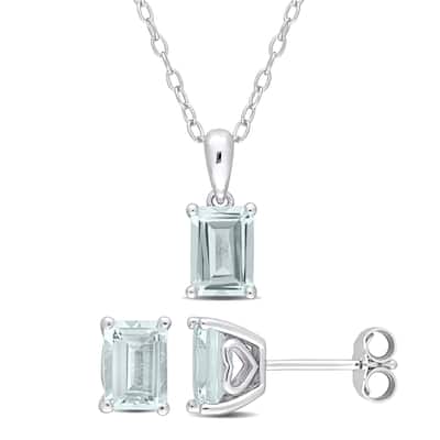 Miadora 2-7/8ct TGW Emerald-Cut and Octagon Aquamarine Set of Necklace and Earrings Sterling Silver