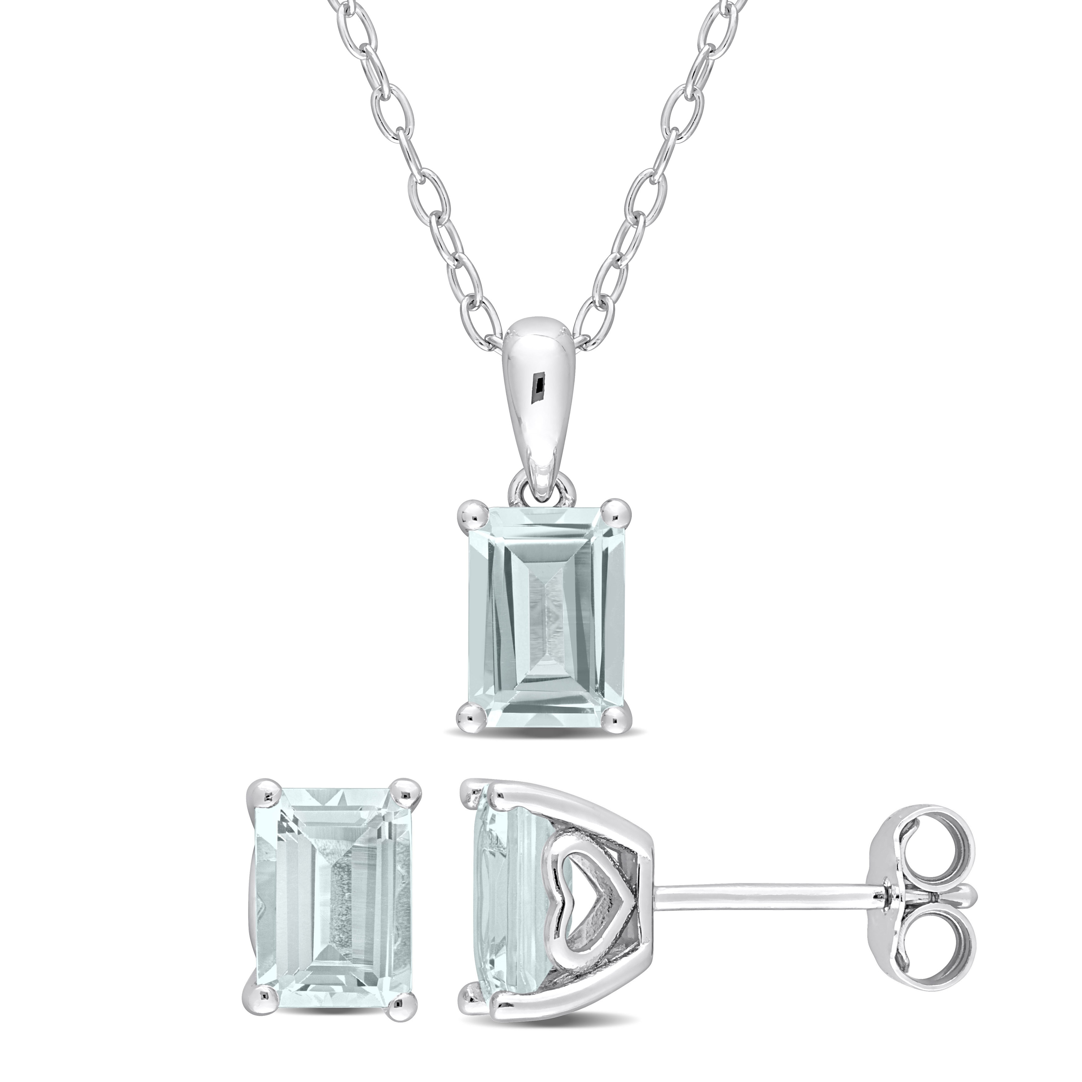 Miadora 2-7/8ct TGW Emerald-Cut and Octagon Aquamarine Set of Necklace and Earrings Sterling Silver