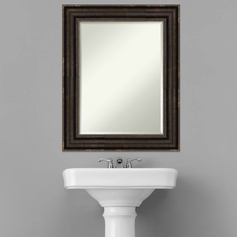 Beveled Bathroom Wall Mirror - Stately Bronze Frame - Stately Bronze