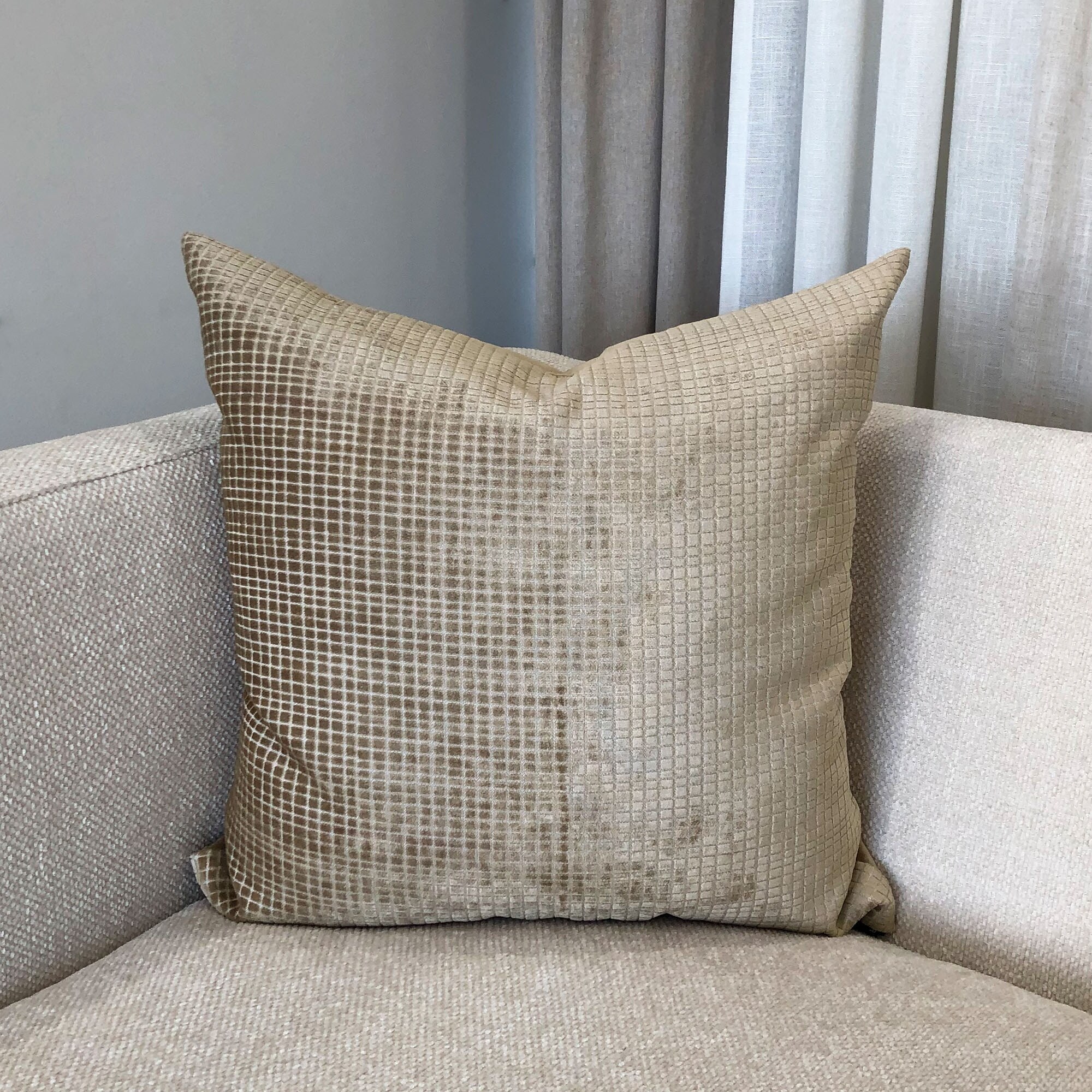 Rodeo Home Vika Checkered Cut Velvet Decorative Pillow with Feather Insert  - Overstock - 33391999