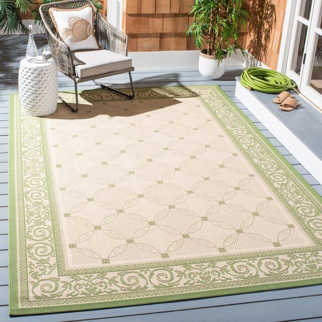 SAFAVIEH Courtyard Laurene Waterproof Patio Backyard Rug - 6'7" x 9'6" - Natural/Olive