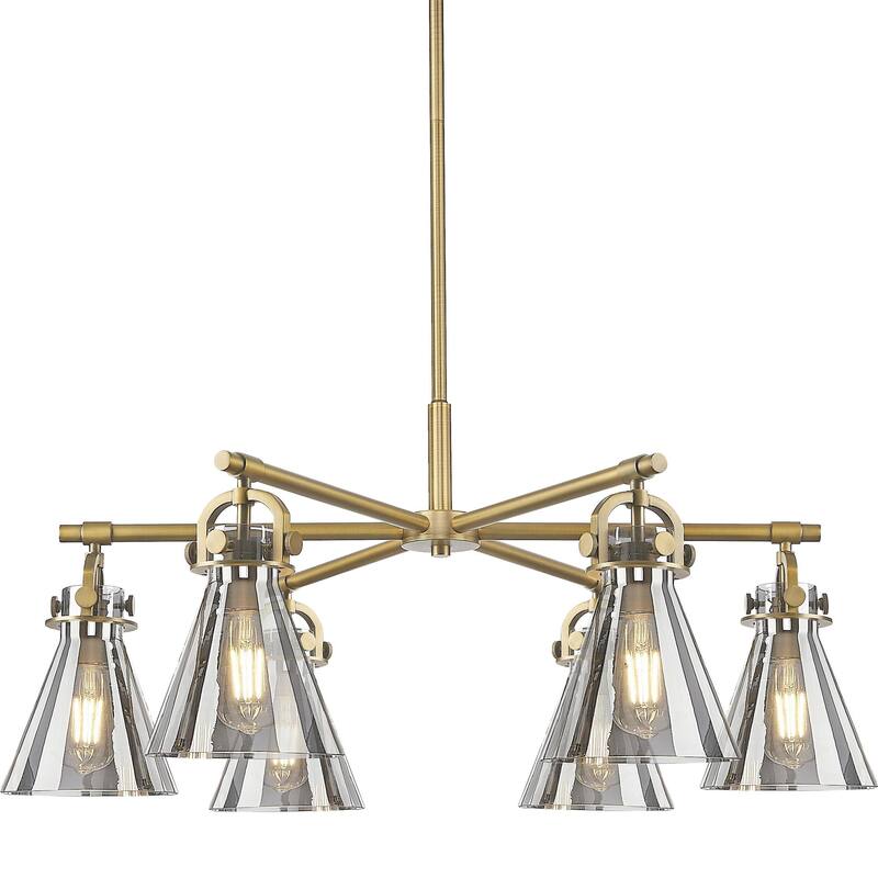 Innovations Lighting 410-6CR-16-26 Newton Cone Chandelier Newton Cone - Brushed Brass / Light Smoke