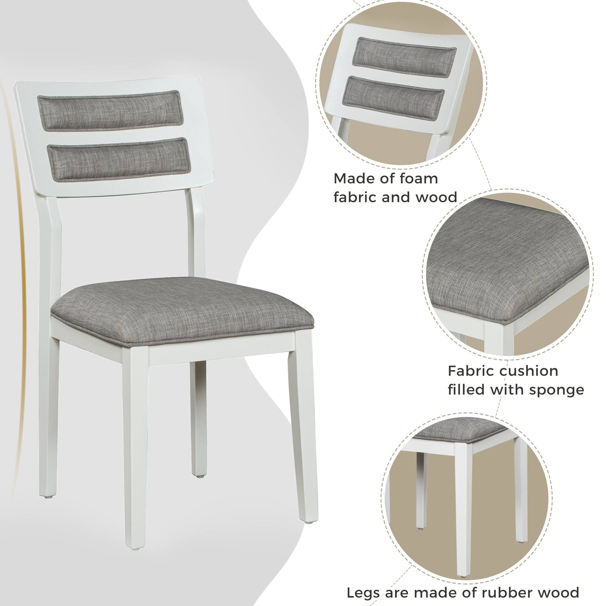 6Piece Solid Wood Dining Set, Classic Trapezoid Dining Table, 4