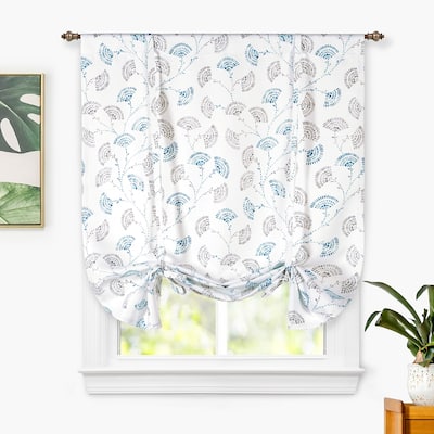DriftAway Archer Fan Shaped Watercolor Floral Printed Tie Up Curtain - 45"x63"