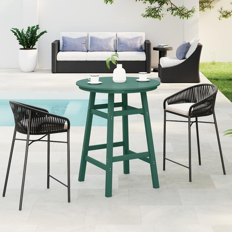 Polytrends Laguna Hdpe All Weather Outdoor Patio 35" Round Bar Table - Dark Green