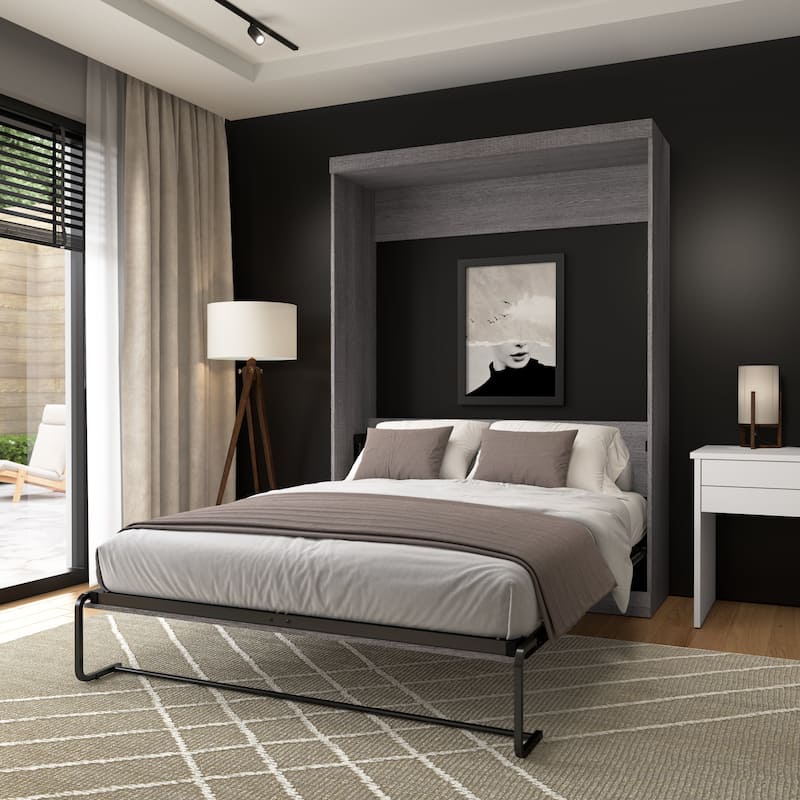 Nebula 65W Queen Murphy Bed, Space-Saving Wall Bed by Bestar - Bark Gray