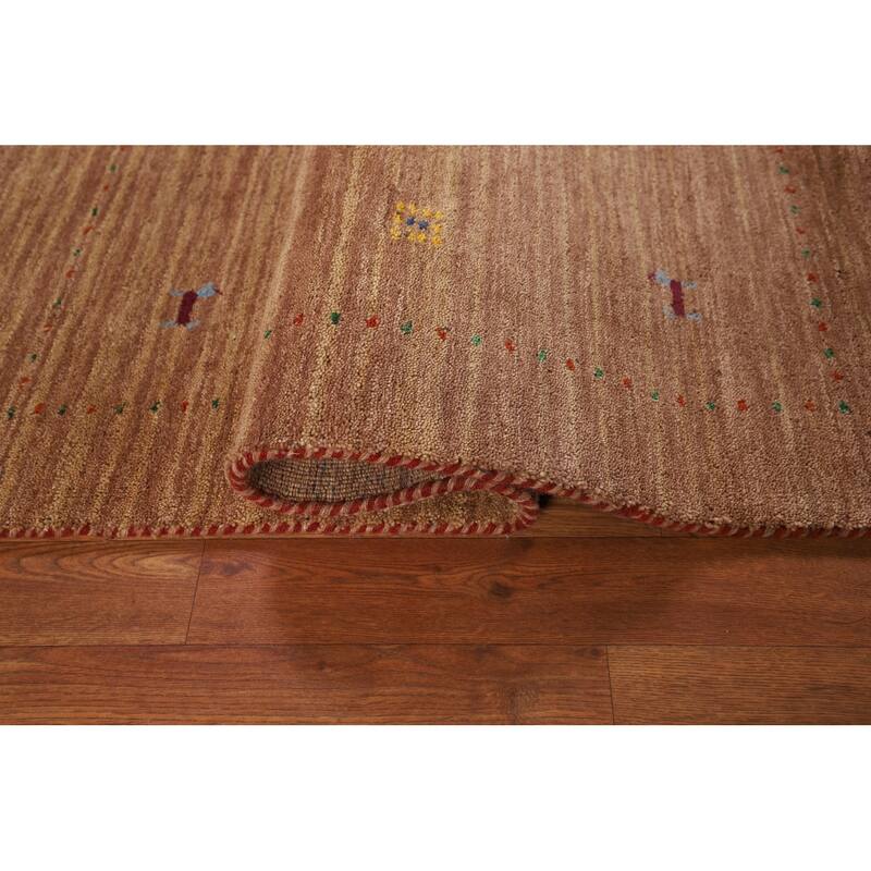 Brown Striped Gabbeh Indian Accent Rug Hand-Knotted Wool Carpet - 3'2" x 4'10"