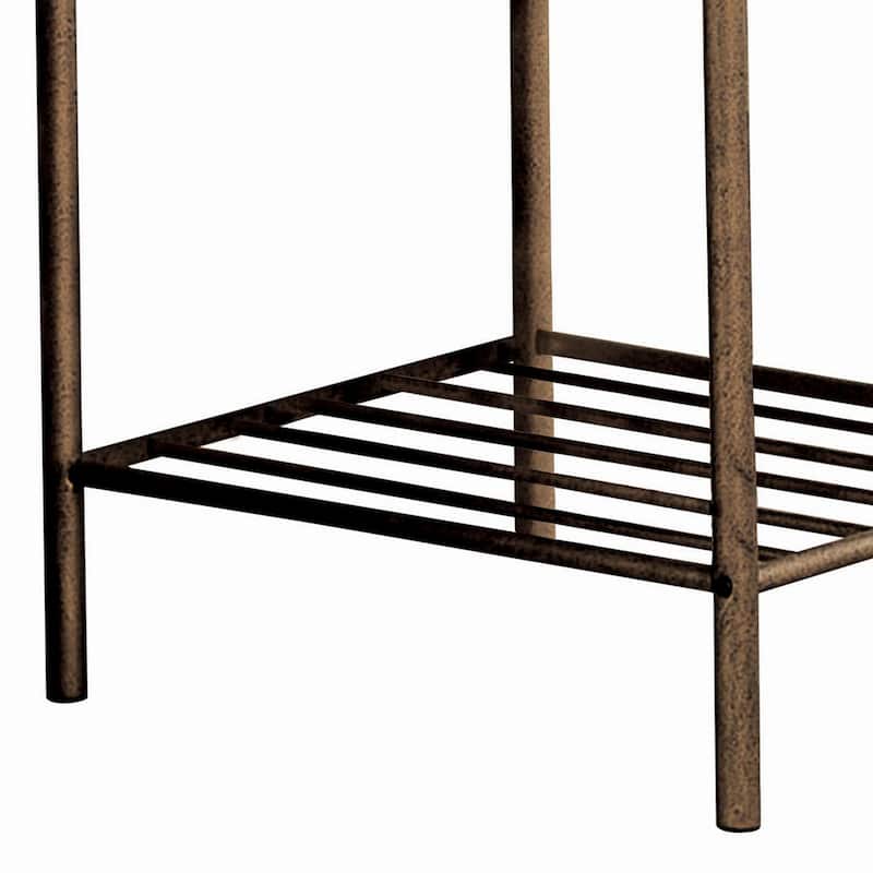 Kish 32 Inch 2 Shelf Nightstand, Tempered Glass Top, Brushed Antique Gold