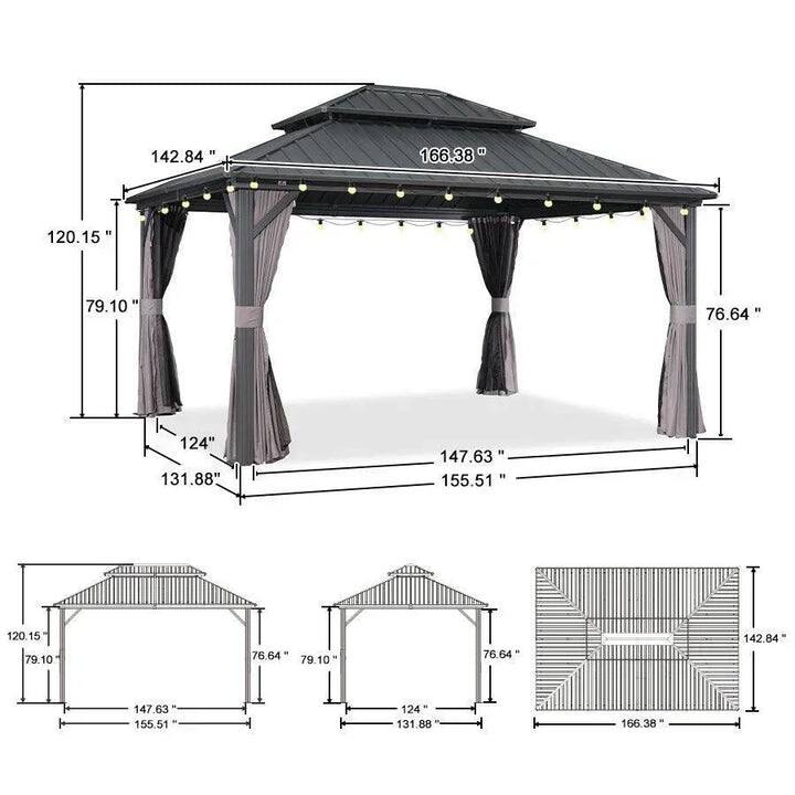 PURPLE LEAF Outdoor Galvanized Steel Hardtop Gazebo, Aluminum Frame Gazebo With Curtains