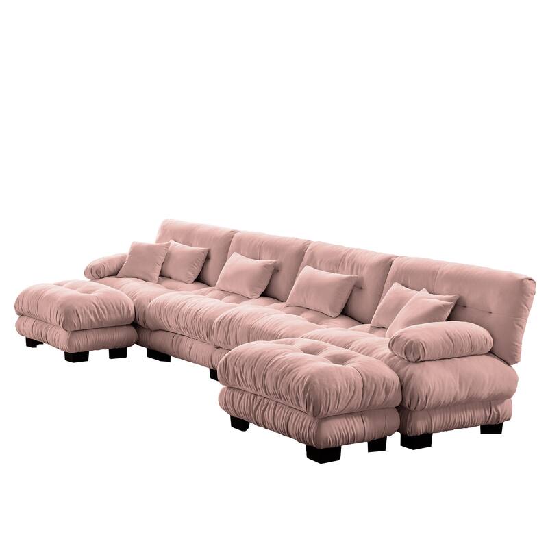 173.2" Chenille U-Shaped Cloud Sectional Sofa with 2 Ottomans (4-Seater Modular)