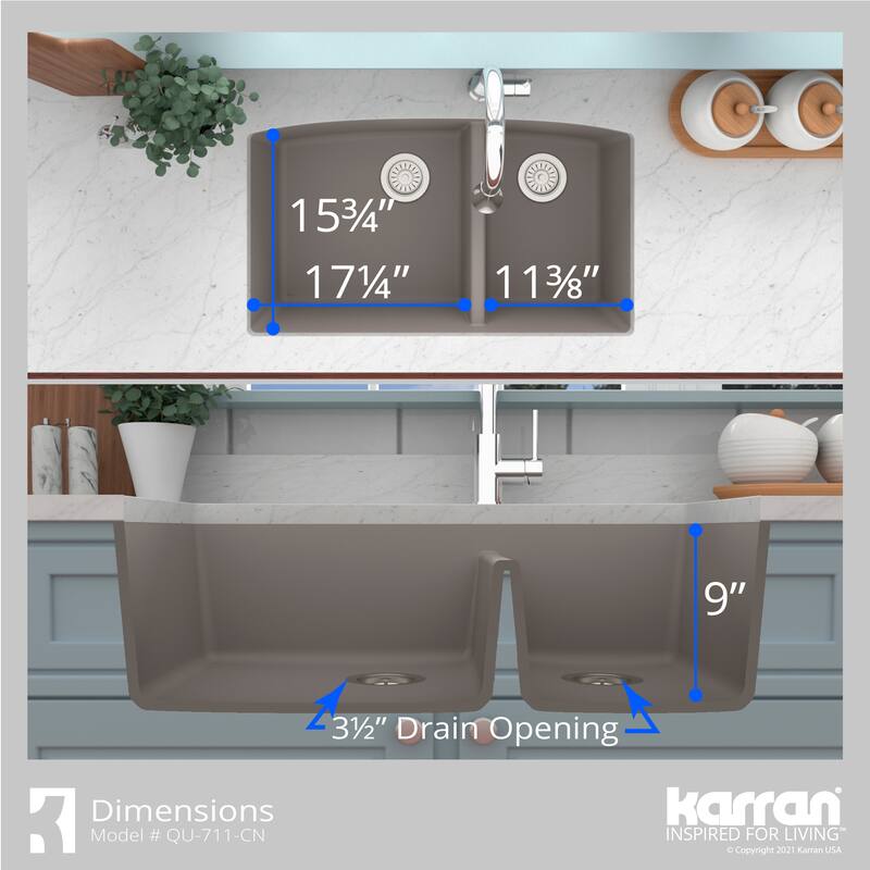 Karran Undermount Quartz Double Bowl Kitchen Sink