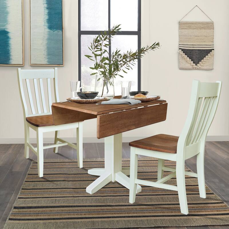 36" Round Drop Leaf Table with Two Dining Chairs