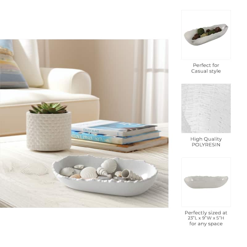 Resin Decorative Bowl Coastal Style Centerpiece Home Decor - 5" White - 23" x 9" x 5"