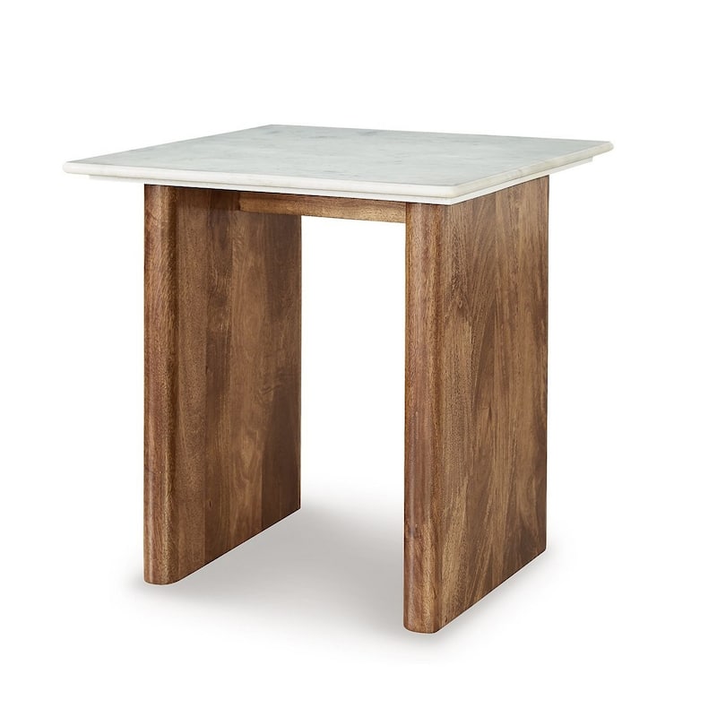 24 in. White and Brown Square Wood End Table, Sturdy Build End Side Table for Living Rooms