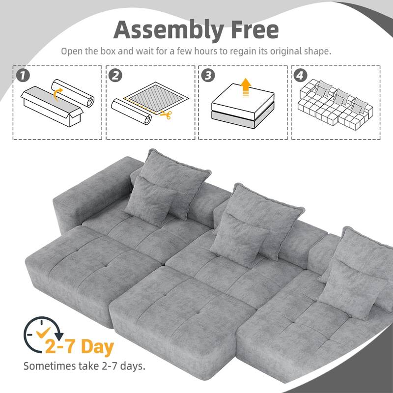 Modern Oversized Modular Chenille Sectional Sofa with Cushions and 6 Pillows for Living Room