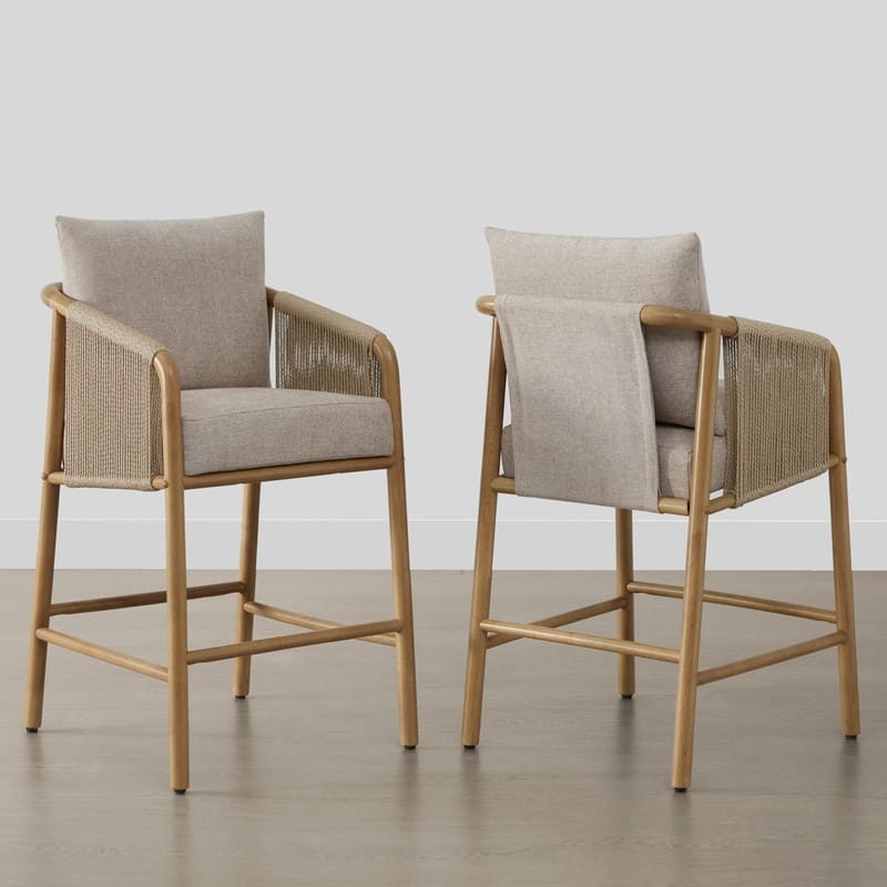 Lynn Counter Height Bar Stool with Braid Wood Arm Set of 2