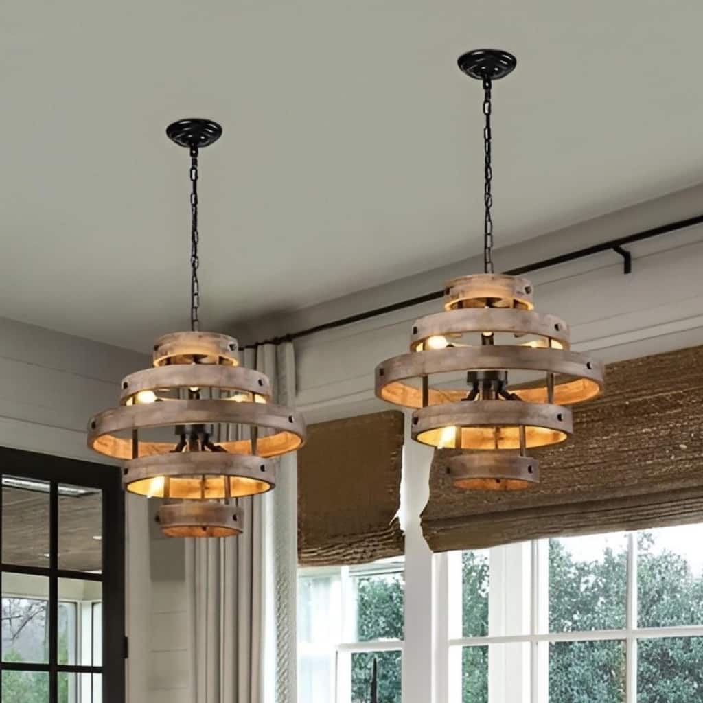 Wooden Rustic Lantern Chandelier, 6-Light Contemporary Pendant Light - N/A
