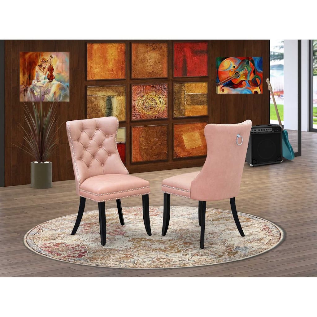 Parson Dining Chairs Set of 2 - Padded Kitchen Chairs with Nailhead Trim - Beige Red Faux Leather