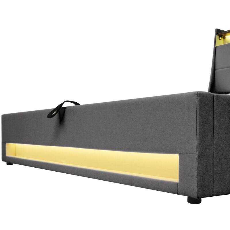 Full Size Upholstered Platform Bed w/ a Hydraulic Storage System, LED