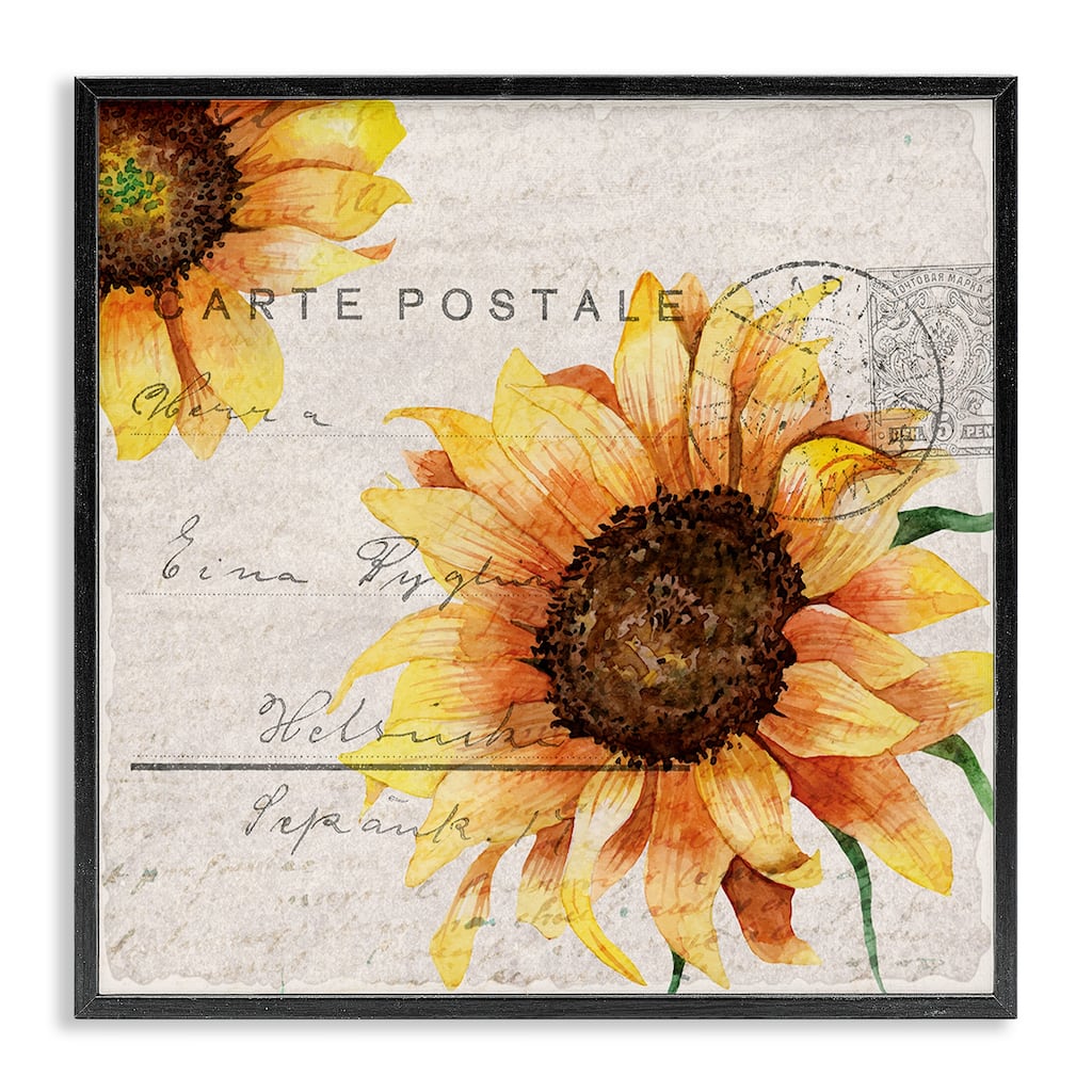 Stupell Sunflower Illustration over Vintage Mail Post Framed Wall Art,12x12 - Multi-Color