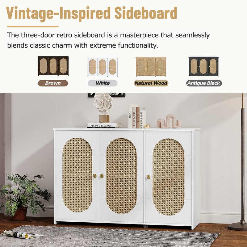 Oval Rattan Doors Sideboard with Adjustable Shelves