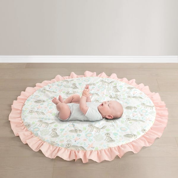 slide 2 of 6, Lush Decor PiXie FoX Baby Round Ruffle Play Mat Pink/Gray