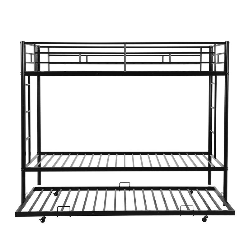 Twin Over Twin Bunk Bed, Metal Bunk Bed Frame w/Trundle, TwoSide