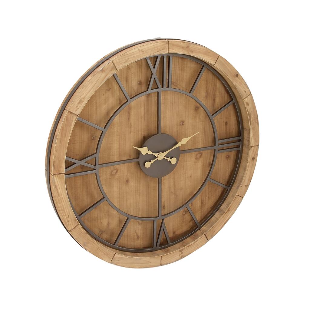 Wooden Wall Clock - Brown - Roche River Decor - 3"W x 40"L x 40"H