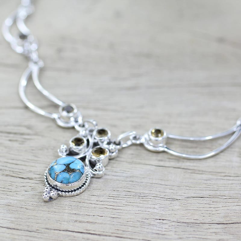 Handmade Radiant Princess Citrine Pendant Necklace (India) - 7'6" x 9'6"