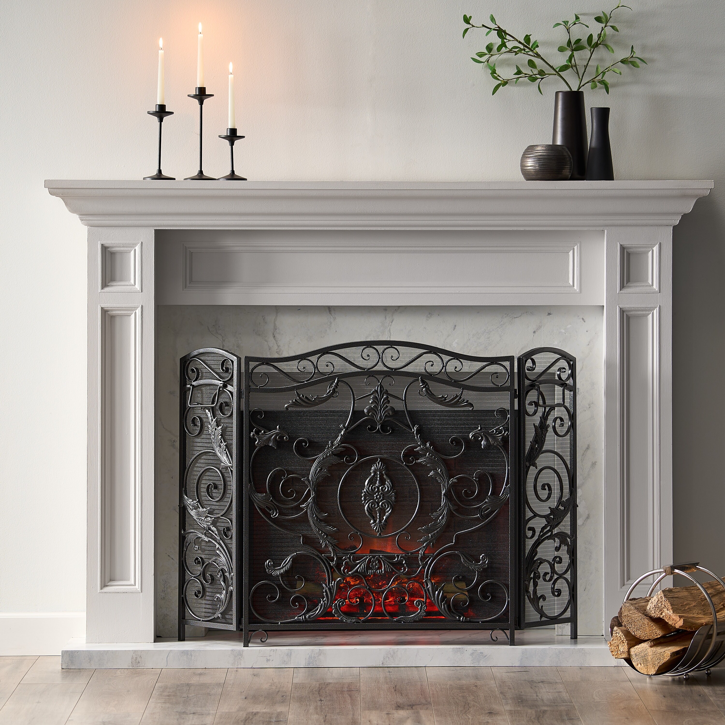 Roomfitters Ornate Fireplace Screen, Vintage Wrought Iron 3
