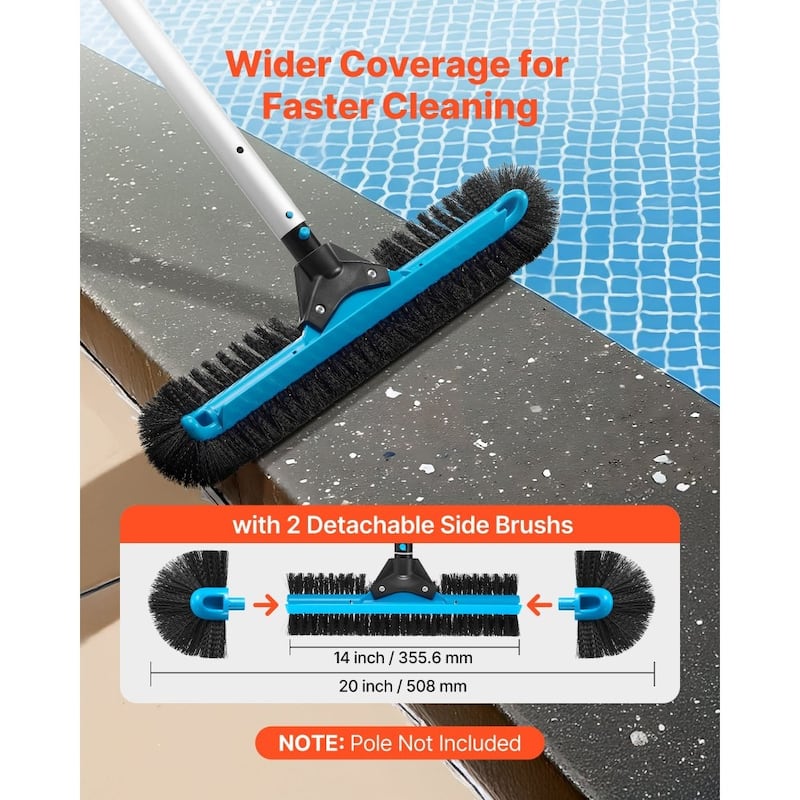 20 Inch Pool Corner Step Brush with High-Density Nylon Bristles and Rust-Resistant Aluminum Handle - 19.69 x 9.45 x 3.54 in